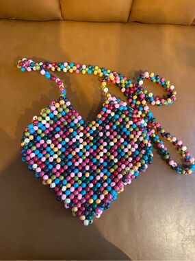 Beaded Heart Shaped Multicolor Shoulder Bag - Women